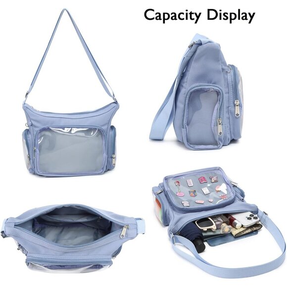 Gray Canvas Ita Bag Crossbody Kawaii Anime Pins Display for Cosplay & Travel - Picture 9 of 11